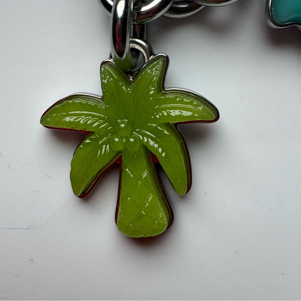 Coach Silver and Turquoise Dolphin and Green Palm Keychain Purse Charm NEW - Picture 4 of 9